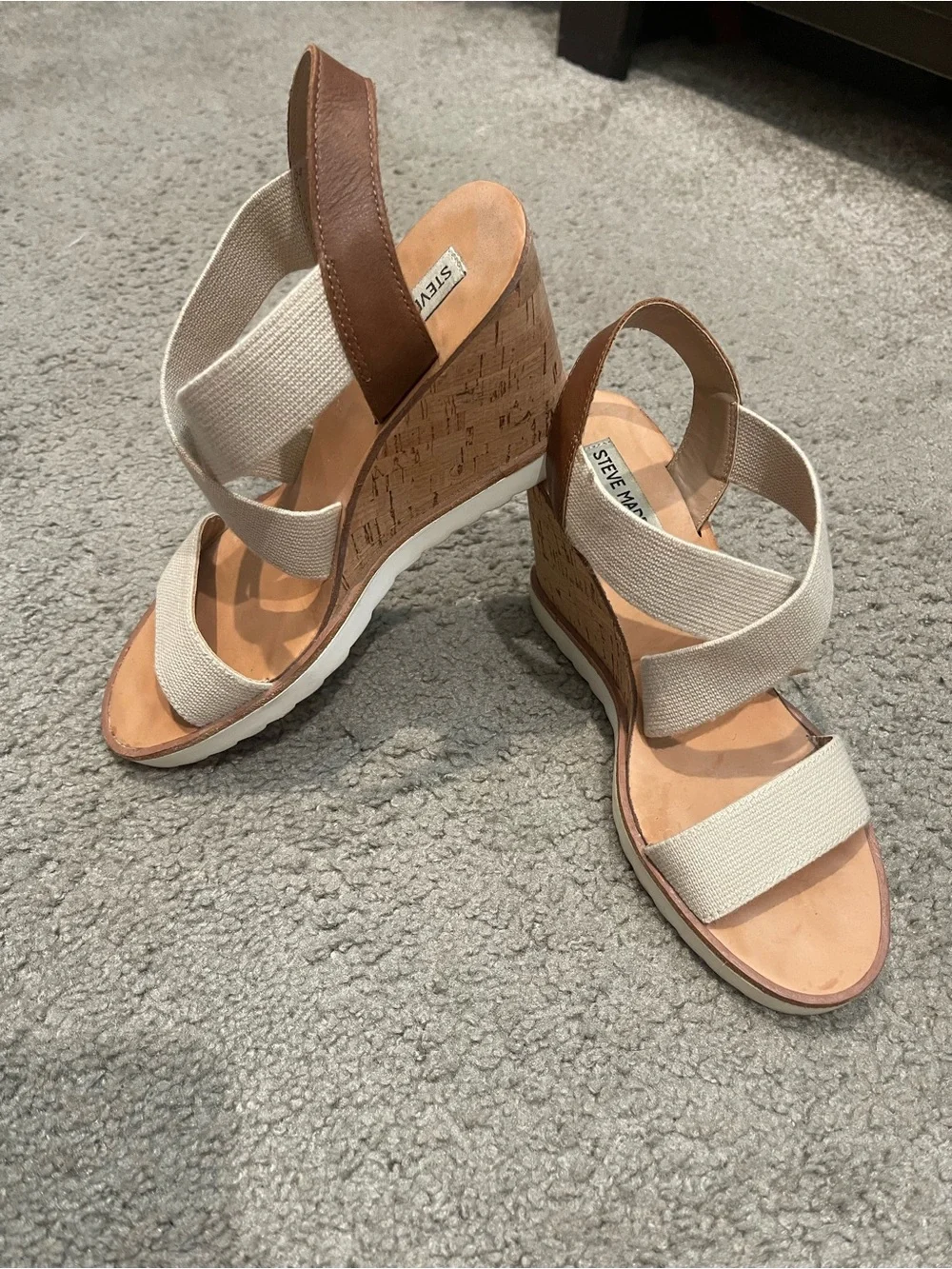 Steve Madden Neutral Canvas and Cork Platform Wedges